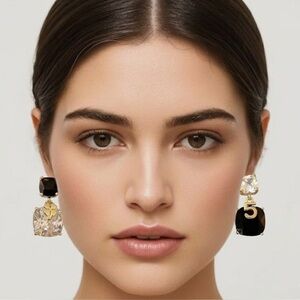 Crystal Number 5 Gold Drop Mismatched Earrings